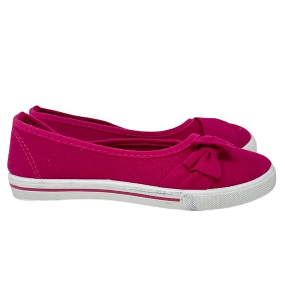 Rockland Girls Pink Canvas Slip-On Flats With Bow - Picture 1 of 6